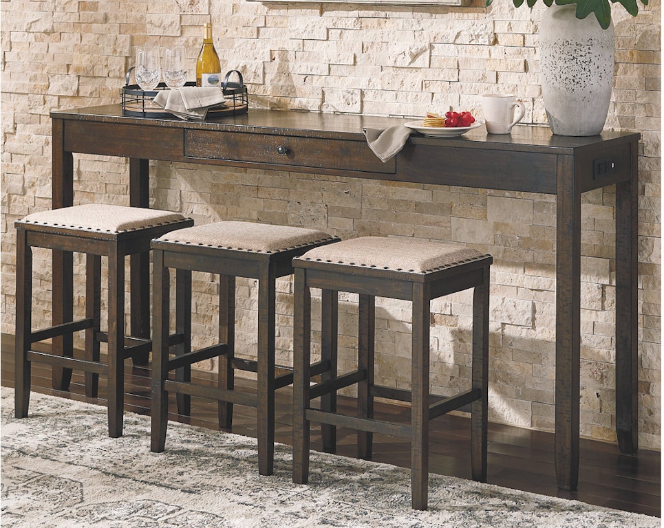 Ashley Rokane Counter Height Dining Room Table And Bar Stools Set