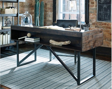 Signature Design by Ashley Starmore H633-27 Modern Rustic/Industrial Home Office  Desk with Steel Base, Westrich Furniture & Appliances