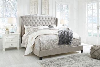 Queen upholstered store bed grey