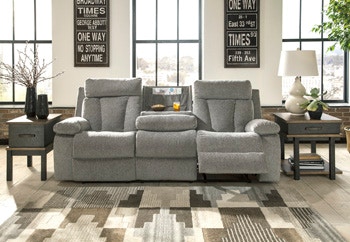 ashley mitchiner reclining sofa with drop down table stores