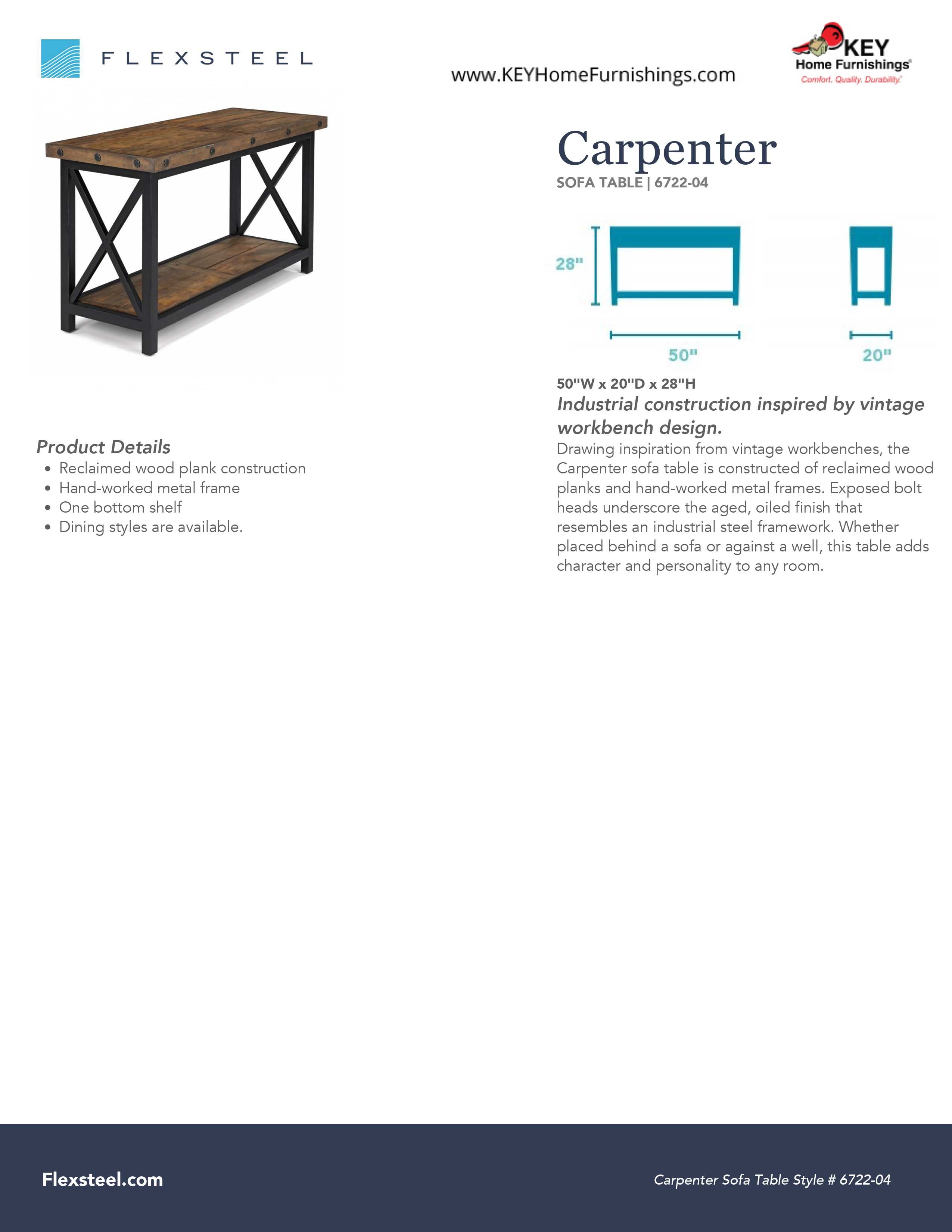Flexsteel Carpenter Sofa Table 672204 Portland, OR Key Home Furnishings