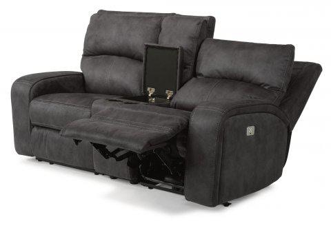 Flexsteel Fabric Power Reclining Loveseat With Console And ...
