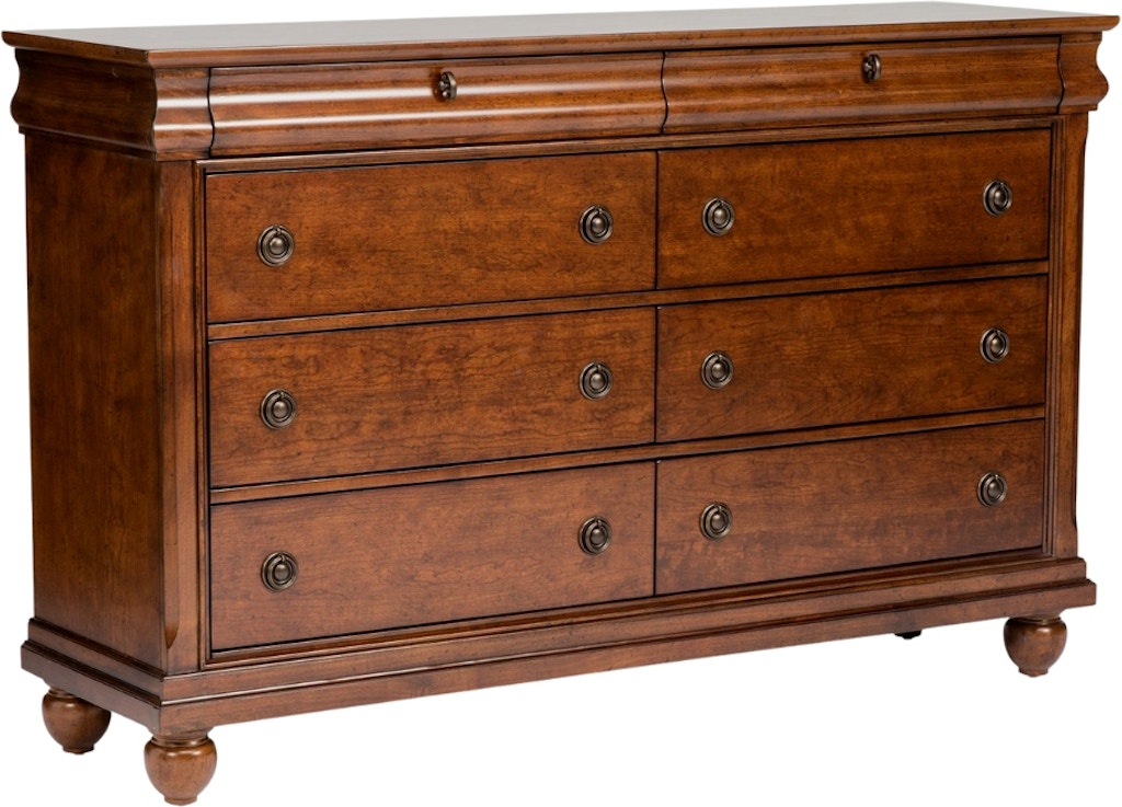 Louis Philippe Dresser with Cherry Finish with Antique Brass