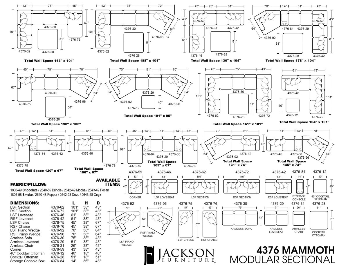 Jackson Furniture Living Room Mammoth Modular Sectional Smoke 4376
