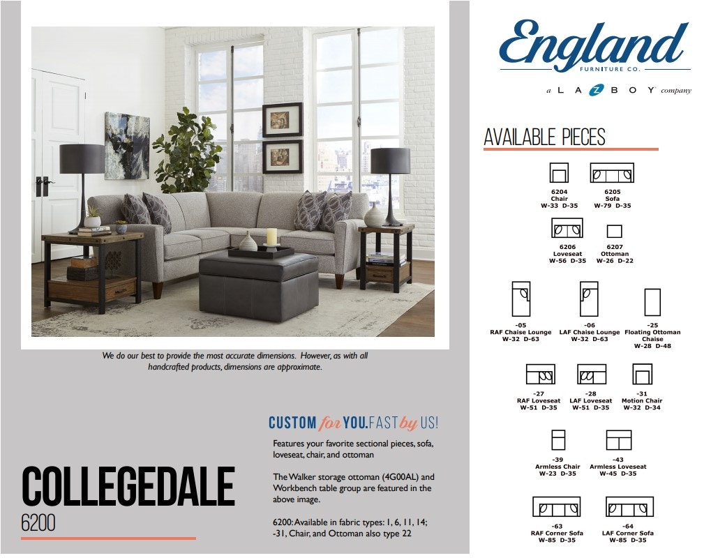 England Living Room Collegedale Modular Sectional 6200Sect King