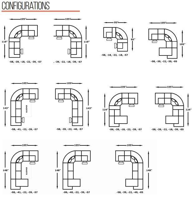 England Living Room Seneca Falls Modular Sectional 7300Sect King