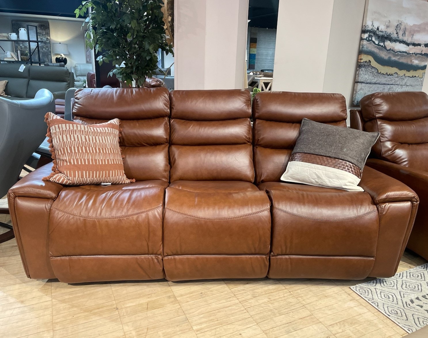 Living Berkowitz Leather Lounges Cognac Reclining Sofa Oxley
