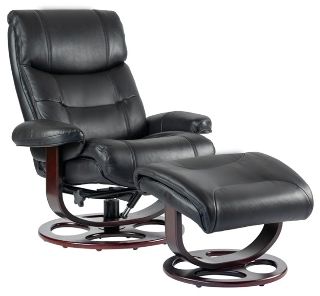 IFR Clearance NEW CLEARANCE ITEM!! Dawson Pedestal Reclining Chair & Ottoman - by Barcalounger in Frampton-Black, Top Grain Leather 15-8038 3607-99