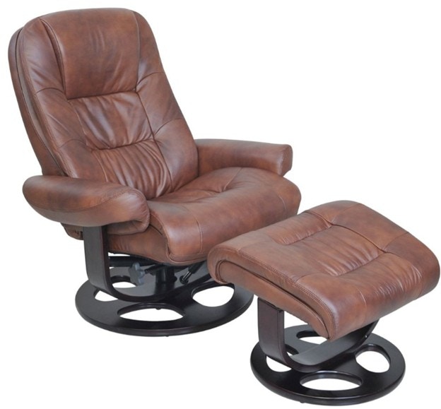 IFR Clearance NEW CLEARANCE ITEM!! Jacque Pedestal Reclining Chair & Ottoman - by Barcalounger in Hilton-Whiskey, Top Grain Leather 15-8021 3601-86