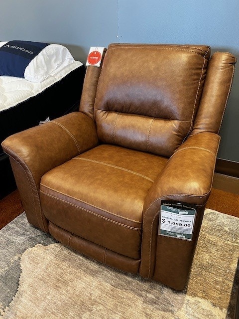 IFR NEW!! SPECIAL VALUE PRICE! Trasimeno PWR Recliner/ADJ Headrest - by Ashley, featured in Leather Match Caramel U8281513 CARAMEL