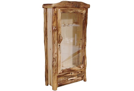 Rustic Log 1 Drawer Gun Cabinet in Log Front (39W) in Natural Panel & Natural Log 1DGL-39-NN
