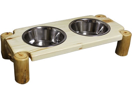 Rustic Log 2 Bowl Fet Feeder (5H) in Natural Panel and Natural Log 2BPF-05-NN