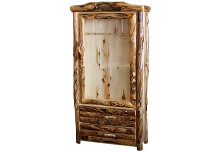 Rustic Log 2 Drawer Gun Cabinet in Log Front (39W) in Natural Panel and Gnarly Log 2DGL-39-NG