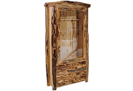 Rustic Log 2 Drawer Gun Cabinet in Log Front (39W) in Wild Panel and Gnarly Log 2DGL-39-WG