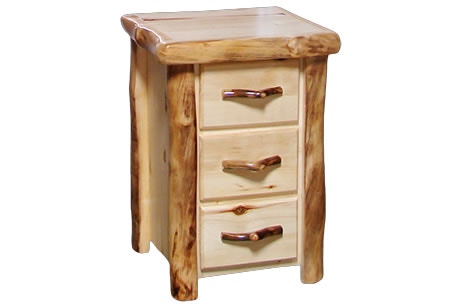 Rustic Log 3 Drawer Night Stand in Flat Front (21W) in Natural Panel & Natural Log 3DNF-21-NN