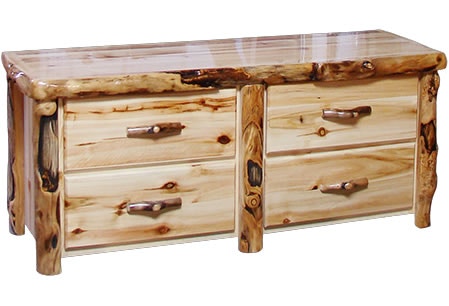 Rustic Log 4 Drawer Dresser in Flat Front (60W) in Wild Panel & Gnarly Log 4DDF-60-WG