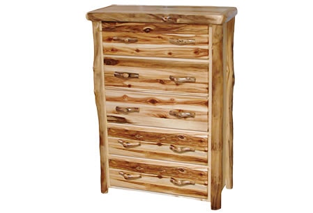 Rustic Log 5 Drawer Chest in Flat Front (39W) in Wild Panel & Natural Log 5DCF-39-WN
