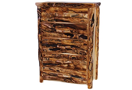 Rustic Log 5 Drawer Chest in Log Front (39W) in Natural Panel & Gnarly Log 5DCL-39-N