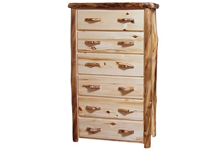 Rustic Log 6 Drawer Chest in Flat Front (39W) in Natural Panel & Natural Log 6DCF-39-NN
