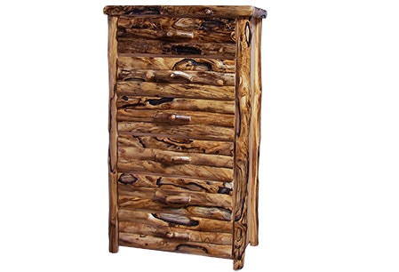 Rustic Log 6 Drawer Chest in Log Front (39W) in Natural Panel & Gnarly Log 6DCL-39-NG