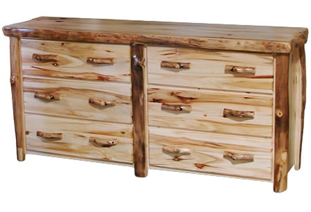 Rustic Log 6 Drawer Dresser in Flat Front (72W) in Wild Panel & Natural Log 6DDF-72-WN
