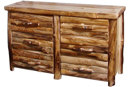 Rustic Log 6 Drawer Dresser in Log Front (48W) in Wild Panel & Natural Log 6DDL-48-WN
