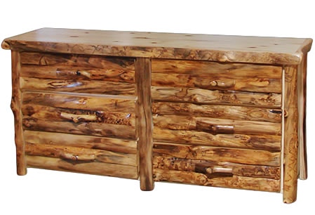 Rustic Log 6 Drawer Dresser in Log Front (72W) in Natural Panel & Natural Log 6DDL-72-NN