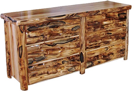Rustic Log 6 Drawer Dresser in Log Front (72W) in Wild Panel & Gnarly Log 6DDL-72-WG