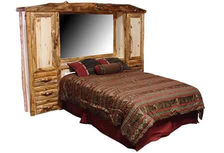 Rustic Log 6 Drawer Pier Headboard in Log Front Queen in Natural Panel & Natural Log 6DPL-QU-NN