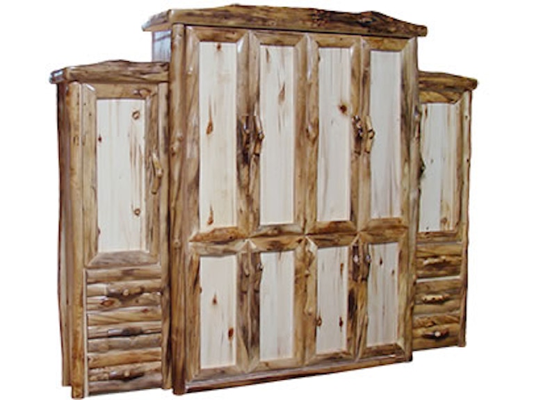 Rustic Log Bedroom 6 Drawer Staggered Murphy Bed In Log Front Queen In Natural Panel Natural Log