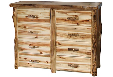 Rustic Log 8 Drawer Dresser in Flat Front (60W) in Wild Panel & Natural Log 8DDF-60-WN