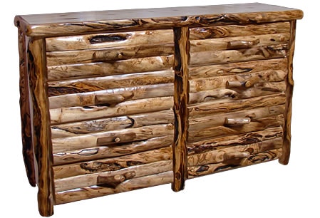 Rustic Log 8 Drawer Dresser in Log Front (72W) in Natural Panel & Gnarly Log 8DDL-72-NG