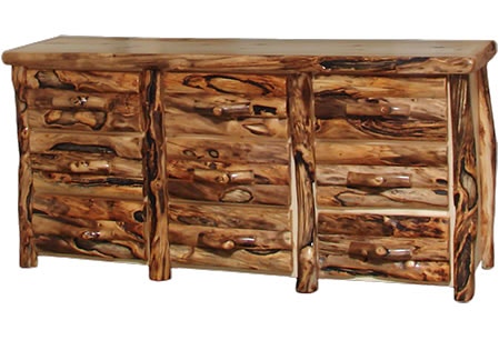 Rustic Log 9 Drawer Dresser in Log Front (84W) in Natural Panel & Gnarly Log 9DDL-84-NG