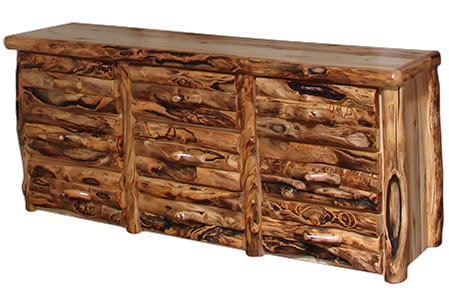 Rustic Log 9 Drawer Dresser in Log Front (84W) in Wild Panel & Gnarly Log 9DDL-84-WG