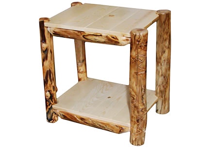 Rustic Log Alpine End Table (24W) in Natural Panel & Gnarly Log AETA-24-NG