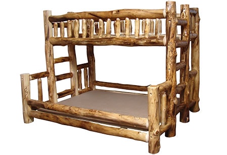 Rustic Log Bunk Bed Twin/Queen in Natural Log BBED-TQ-NL