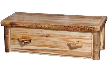 Rustic Log Bench Chest in Flat Front (48W) in Wild Panel & Natural Log BCHF-48-WN