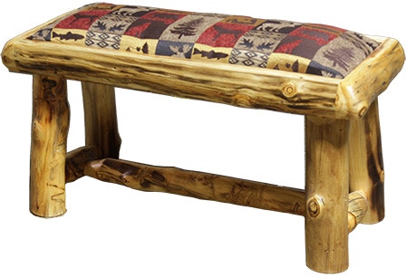 Rustic Log Bench (36W) in Natural Panel and Natural Log With Upholstered Seat Option BENC-36-NN-US