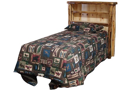 Rustic Log Bookcase Headboard Twin in Natural Panel & Natural Log BHEA-TW-NN
