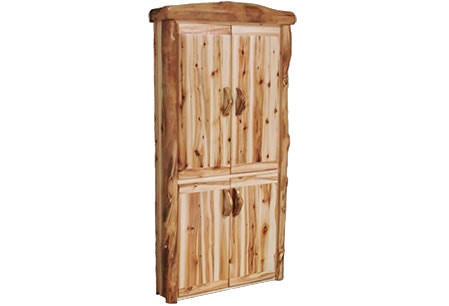 Rustic Log Corner Cabinet in Flat Front (39W) in Wild Panel & Natural Log CCAF-39-WN