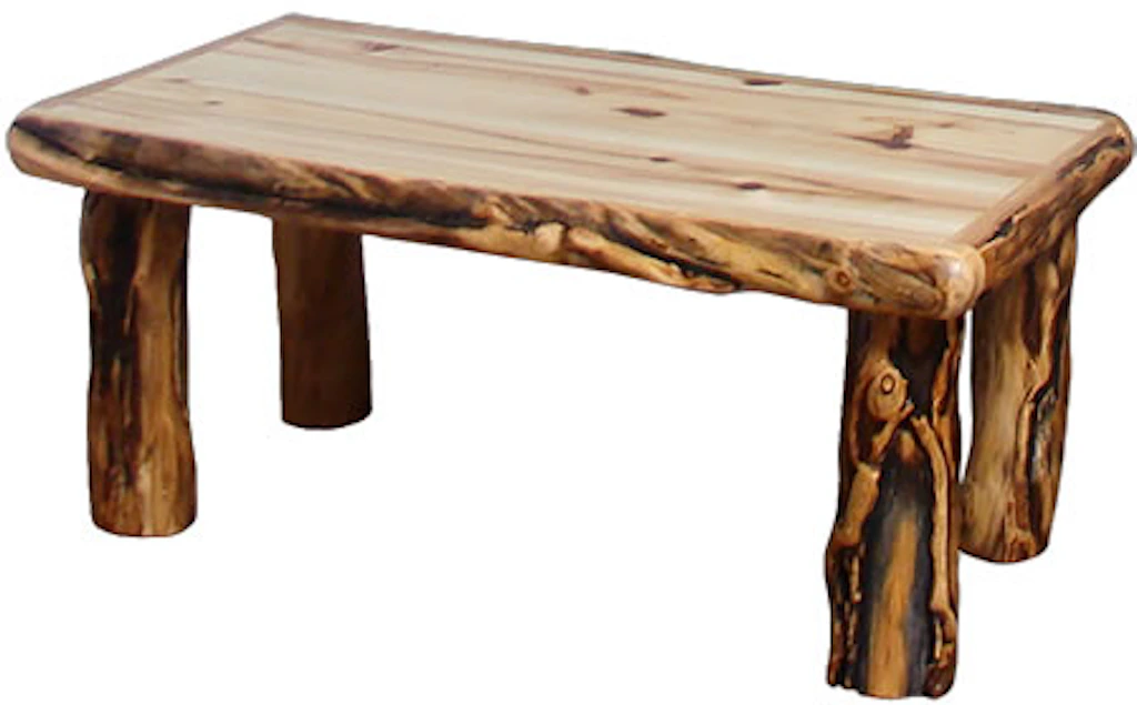 Rustic Log Living Room Coffee Table (42W) in Wild Panel & Gnarly Log ...