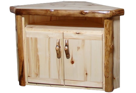 Rustic Log Corner TV Stand in Flat Front (39W) in Natural Panel & Natural Log CTVF-39-NN