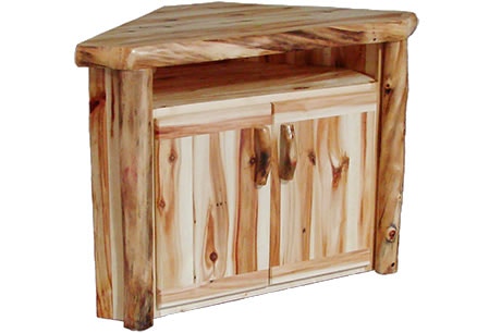 Rustic Log Living Room Corner TV Stand in Flat Front (39W) in Wild
