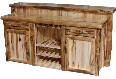Rustic Log Deluxe Staggered Bar in Log Front (72W) in Wild Panel & Natural Log DSBL-72-WN