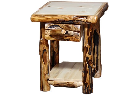 Rustic Log End Table with Drawer in Log Front (21W) in Natural Panel & Gnarly Log ETDL-21-NG