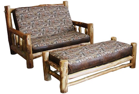 Rustic Log Futon (Love Seat) & Ottoman for Futon (Love Seat) in Natural Log FUTO-LS-NL & OFUT-LS-NL