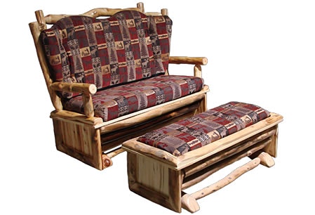 Rustic Log Glider (Love Seat) & Ottoman for Glider (Love Seat) in Wild Panel & Natural Log GLID-LS-WN & OGLI-LS-NN