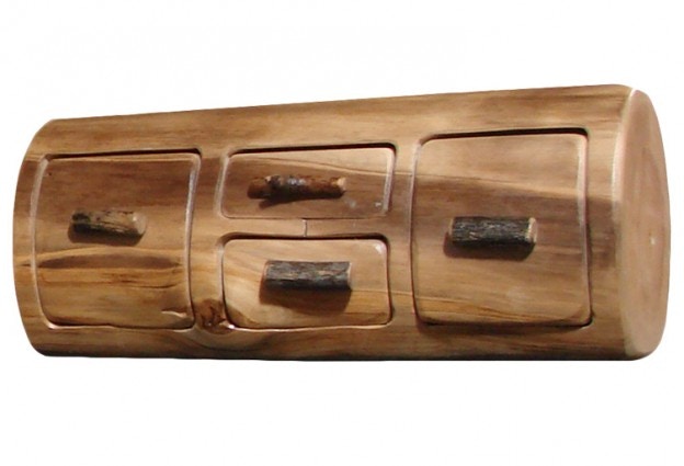 Rustic Log Jewelry Box with Hidden Drawer (1 Drawer) in Natural Log JBOX-4D-NL