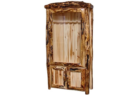 Rustic Log Living Room Lower Door Gun Cabinet In Log Front 39w