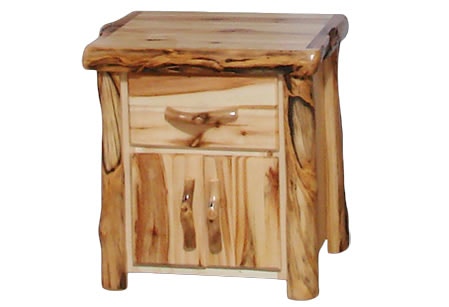 Rustic Log Night Stand in Flat Front (24W) in Wild Panel & Gnarly Log NSTF-24-WG